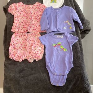 Vintage TALBOTS Kids Baby Girl Purple Bodysuit Set, Pink Floral Set, with Bib.